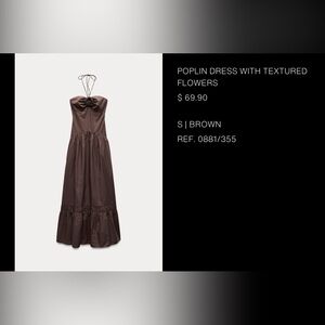 Zara Brown Poplin Dress with Textured Flowers